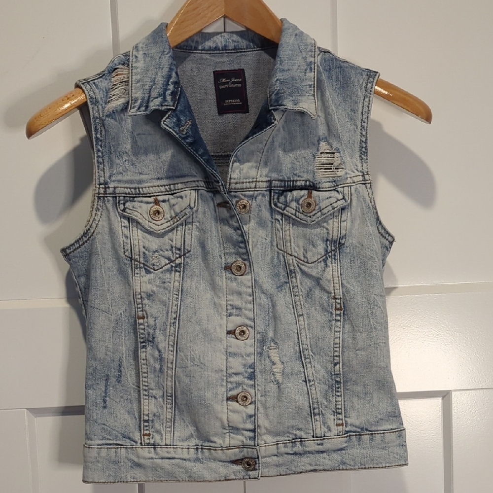 Mavi Y2K Size X Small Distressed Acid Wash Denim Vest